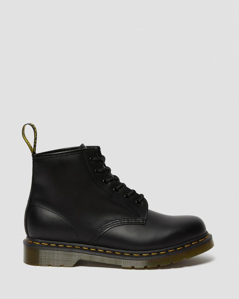 Black Women's Dr Martens 101 Yellow Stitch Smooth Leather Ankle Boots | CA 11WNB